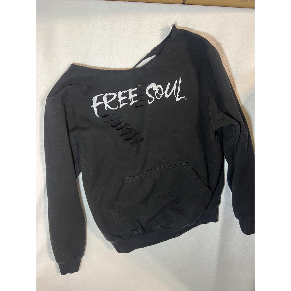 Free Soul Distressed Off Shoulder Sweatshirt Black Wing Graphic Gothic Punk